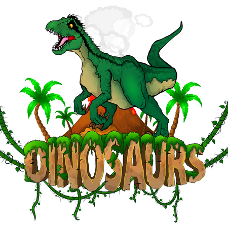 Logo  Dinosaurs World with Raptor. Vector illustration.のイラスト素材
