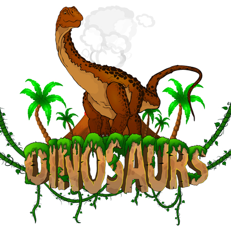 Logo  Dinosaurs World with Diplodocus. Vector illustration.のイラスト素材