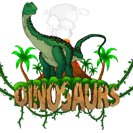 Logo  Dinosaurs World with Diplodocus. Vector illustration.のイラスト素材