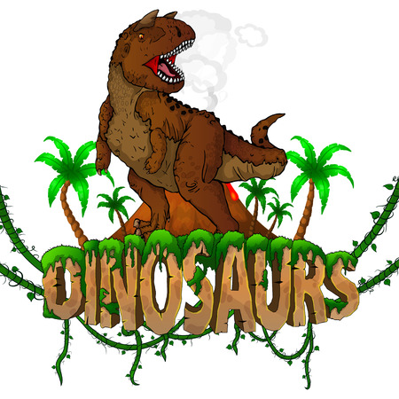 Logo  Dinosaurs World with Carnotaur. Vector illustration.のイラスト素材