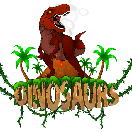 Logo  Dinosaurs World with Tyrannosaurus. Vector illustration.のイラスト素材