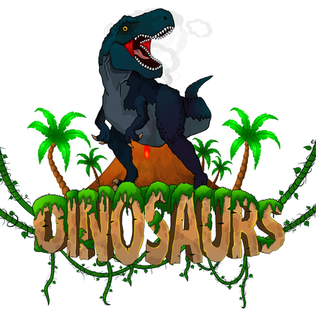 Logo  Dinosaurs World with Tyrannosaurus. Vector illustration.のイラスト素材