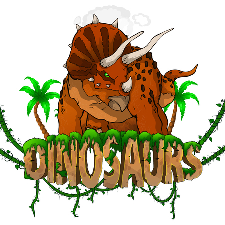 Logo  Dinosaurs World with Triceratops. Vector illustration.のイラスト素材