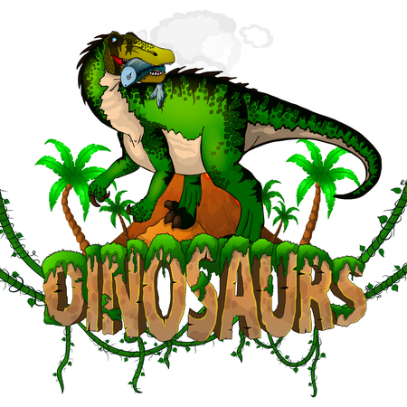 Logo  Dinosaurs World with Baryonyx. Vector illustration.のイラスト素材