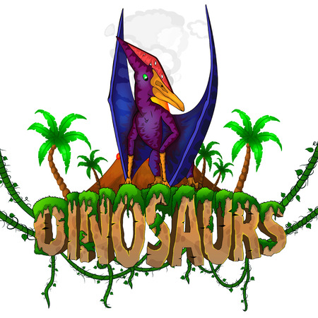 Logo  Dinosaurs World with  Pteranodon. Vector illustration.のイラスト素材