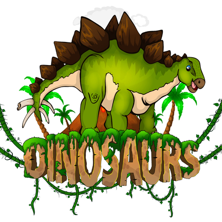 Logo  Dinosaurs World with Stegosaurus. Vector illustration.のイラスト素材