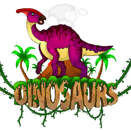 Logo  Dinosaurs World with Parasaurolophus. Vector illustration.のイラスト素材