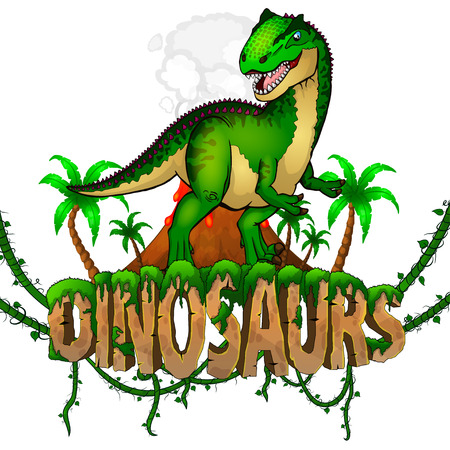 Logo  Dinosaurs World with Allosaurus. Vector illustration.のイラスト素材