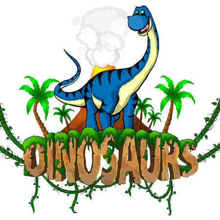 Logo  Dinosaurs World with Diplodocus. Vector illustration.のイラスト素材