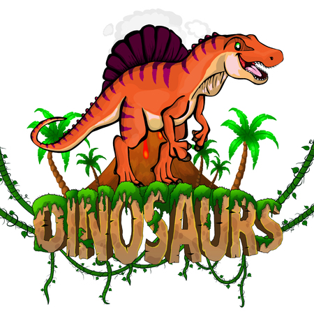 Logo  Dinosaurs World with Spinosaurus. Vector illustration.のイラスト素材