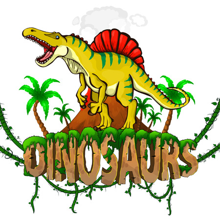 Logo  Dinosaurs World with Spinosaurus. Vector illustration.のイラスト素材