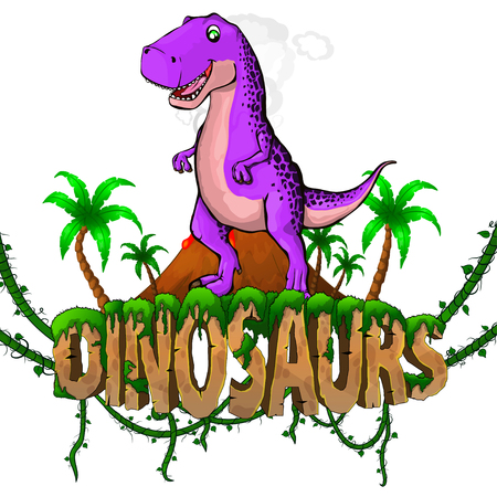 Logo  Dinosaurs World with Tyrannosaurus. Vector illustration.のイラスト素材