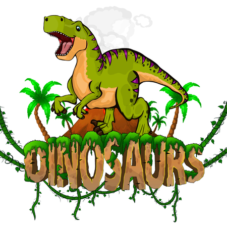 Logo  Dinosaurs World with Tyrannosaurus. Vector illustration.のイラスト素材
