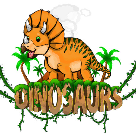Logo  Dinosaurs World with Triceratops. Vector illustration.のイラスト素材
