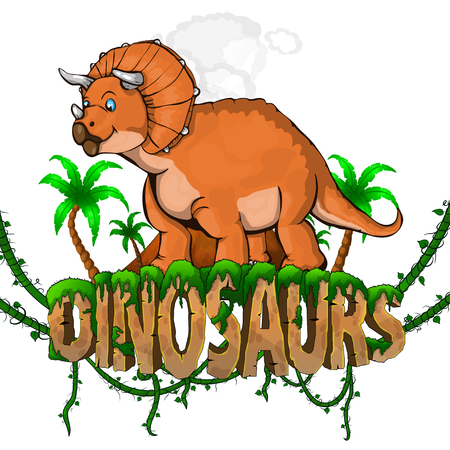 Logo  Dinosaurs World with Triceratops. Vector illustration.のイラスト素材