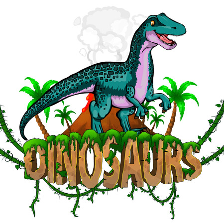 Logo  Dinosaurs World with Raptor. Vector illustration.のイラスト素材