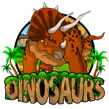 Logo  Dinosaurs World with Triceratops. Vector illustration.のイラスト素材