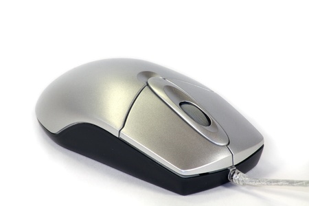 Silver computer mouse on white background.の写真素材