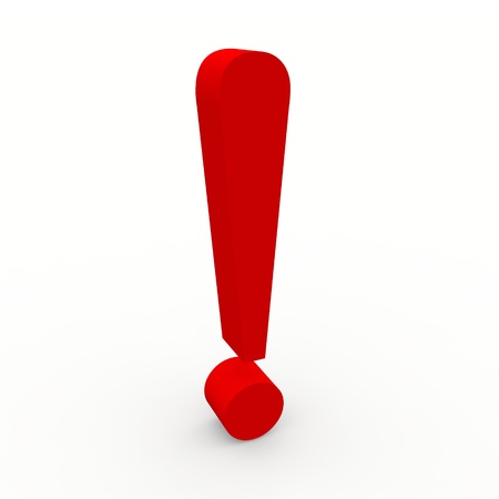 Red 3d exclamation point on white backgroundの写真素材