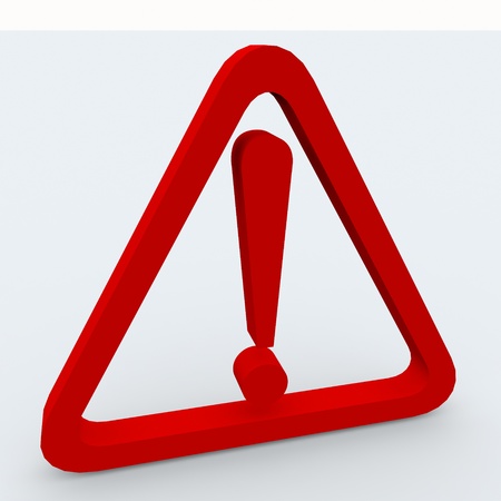 Red 3d exclamation point in triangle on white backgroundの写真素材