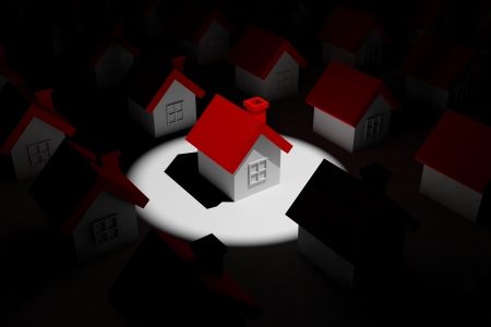 Highlight house on the dark. Concept of choice and success.の写真素材