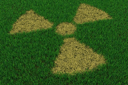 Radiation symbol from thatch on green grass. 3D render image.の写真素材