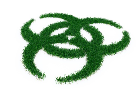 Biohazard symbol from grass isolated on white. Perspectiveの写真素材