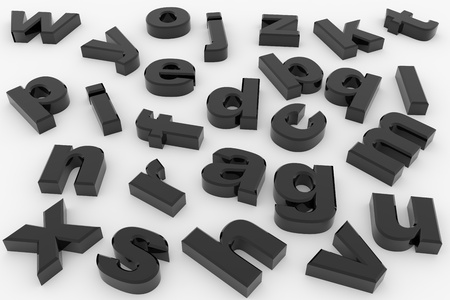 Black glossy 3D letters on white surfaceの写真素材