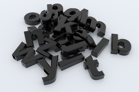 Black glossy 3D letters on white surfaceの写真素材