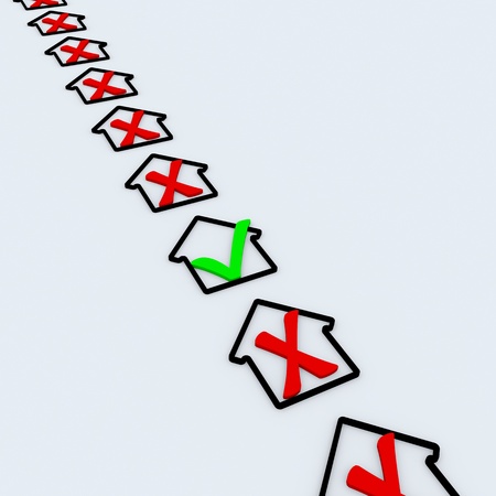 House symbol with green and red check marks. Approved and rejected.の写真素材