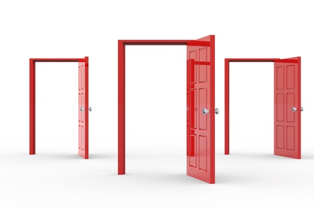 Three red open doors. Concept of possibilities.の写真素材