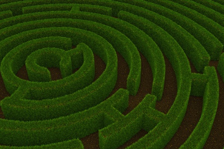 Maze with grass walls and ground floor. 3D render image.の写真素材