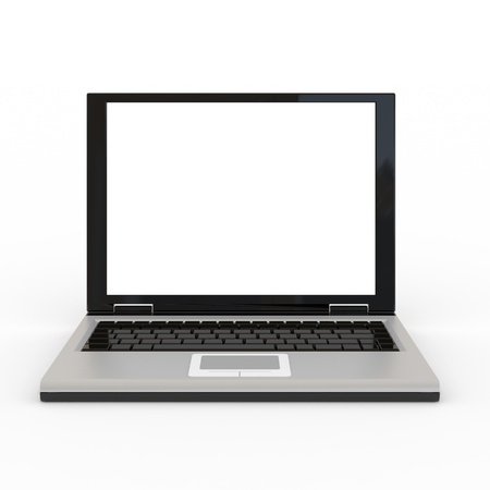 Laptop with blank white screen. 3D render image.の写真素材