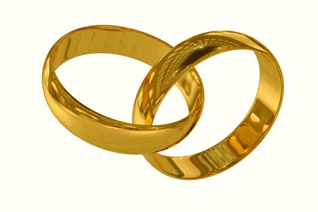 Wedding rings on a white background. 3D render image.の写真素材