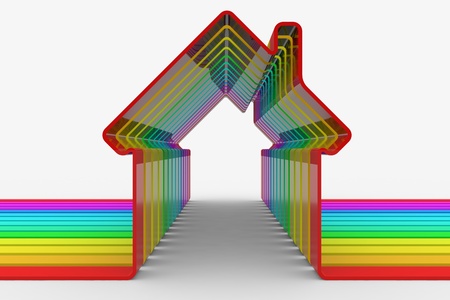 Colorful house shapes. Computer generated image.の写真素材