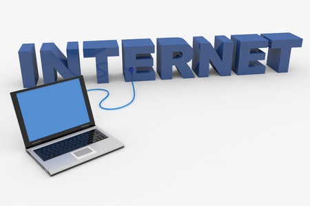 Laptop connected to the INTERNET word. Concept. Computer generated image.