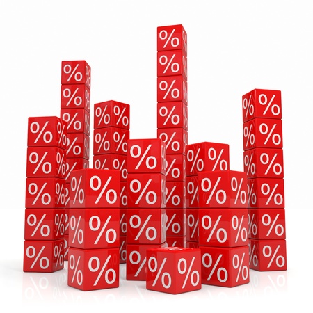 Stacks of red cubes with percents. Computer generated image.の写真素材