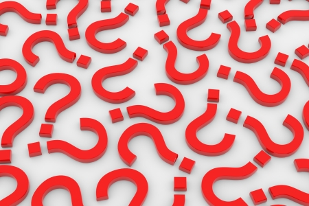 Red question signs on white surface. Computer generated image.の写真素材