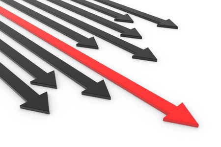 Red arrow ahead of black arrows. Concept of leadership, success and victory. Computer generated...