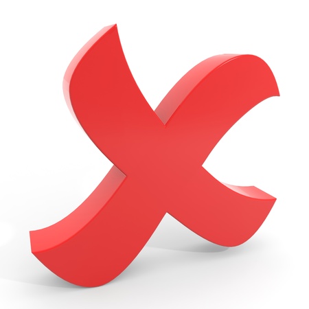 Red cross mark on white background. Computer generated image.