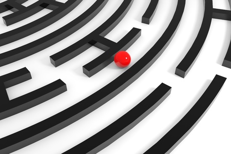 Red sphere in a maze. Computer generated image.の写真素材