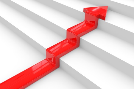 Red arrow on stair. Concept of success. Computer generated image.