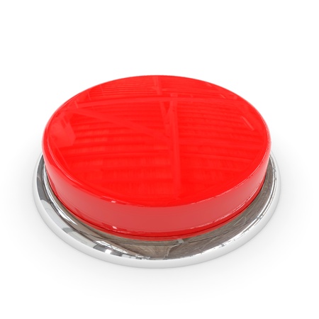 Red round blank 3d button with chrome ring. Computer generated image.