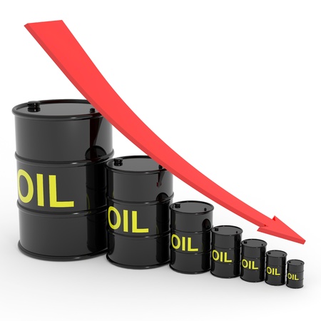 Decreasing oil barrels graph. Computer generated image.の写真素材