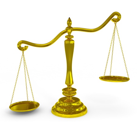 Unbalanced golden scales. Computer generated image.の写真素材