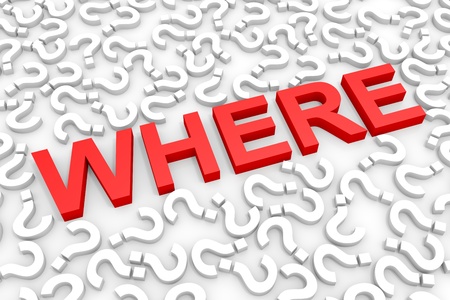 Red WHERE word around questions. Computer generated image.の写真素材