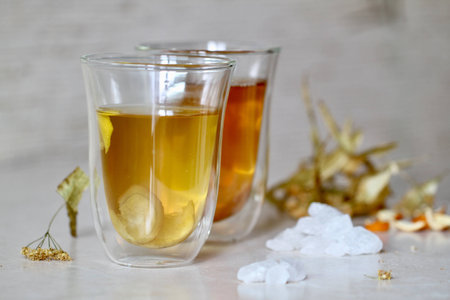 Two glasses of linden teaの写真素材