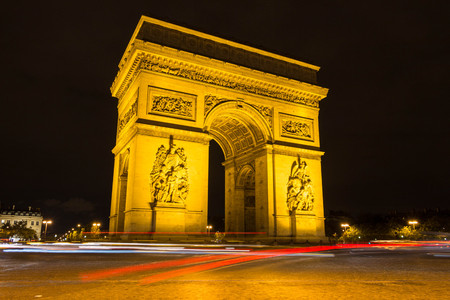 The Triumphal Arch at night, Paris, France.の写真素材