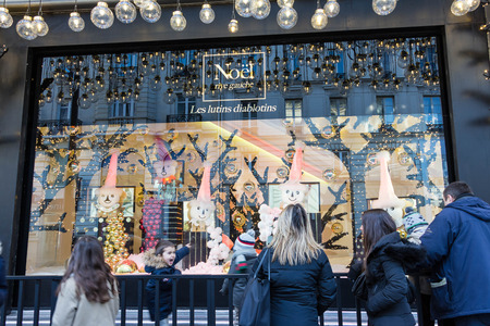 paris, France-November 28, 2015 : The Christmas showcase in department store Le Bon Marche located 38 rue de Sevres in Paris, France.This store was founded in 1852.のeditorial素材