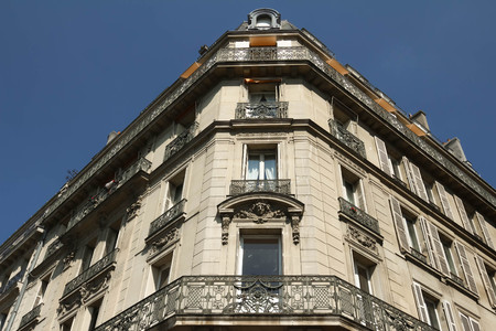 The facade of Parisian building, France.